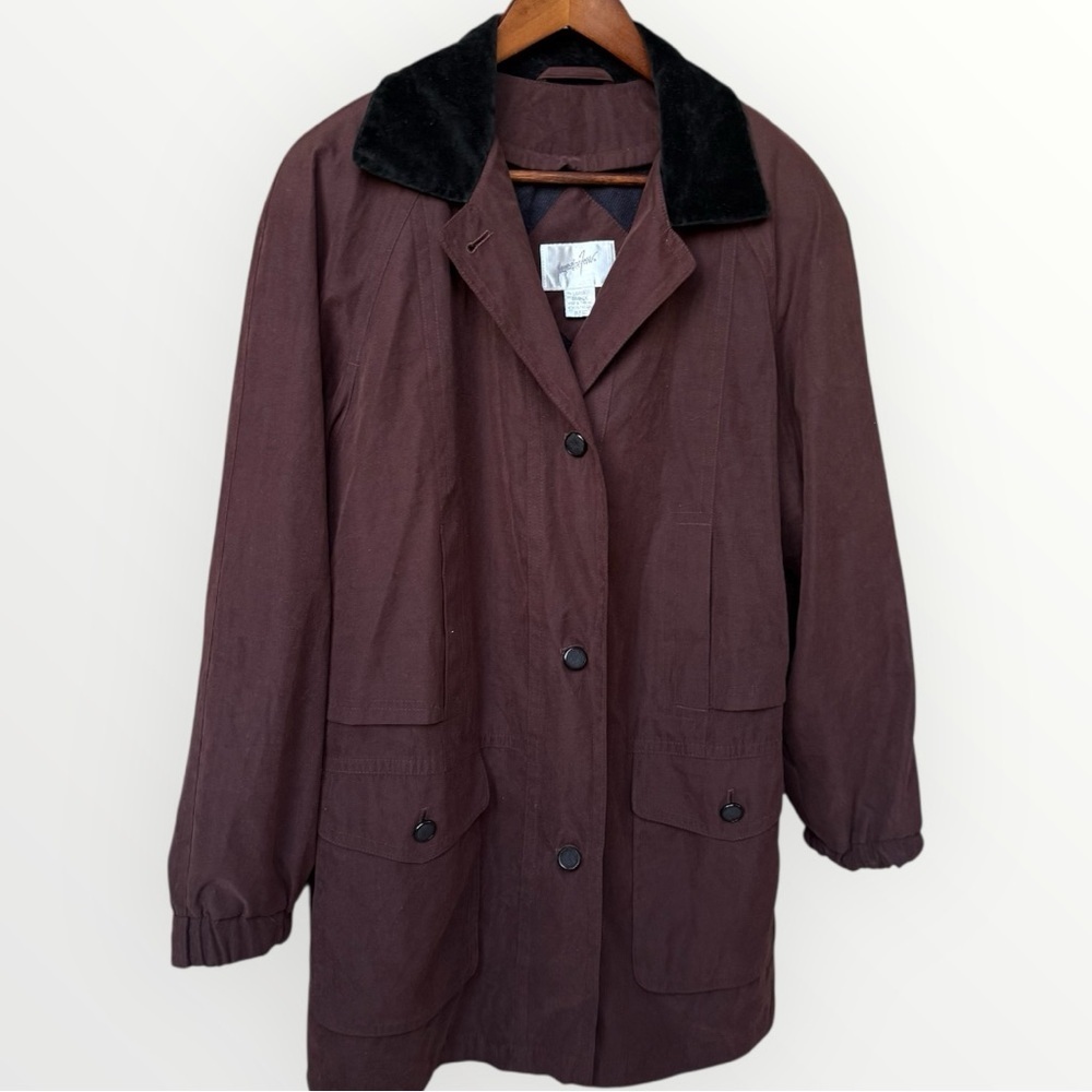 Jacqueline Ferrar Women’s Brown Coat w/ Black Contrast Collar Size Large